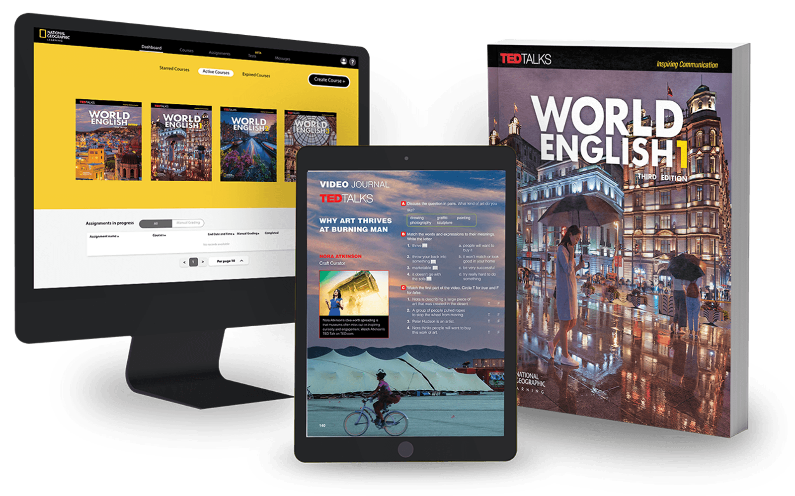 Adult Program World English collage with Book and Spark platform in devices
