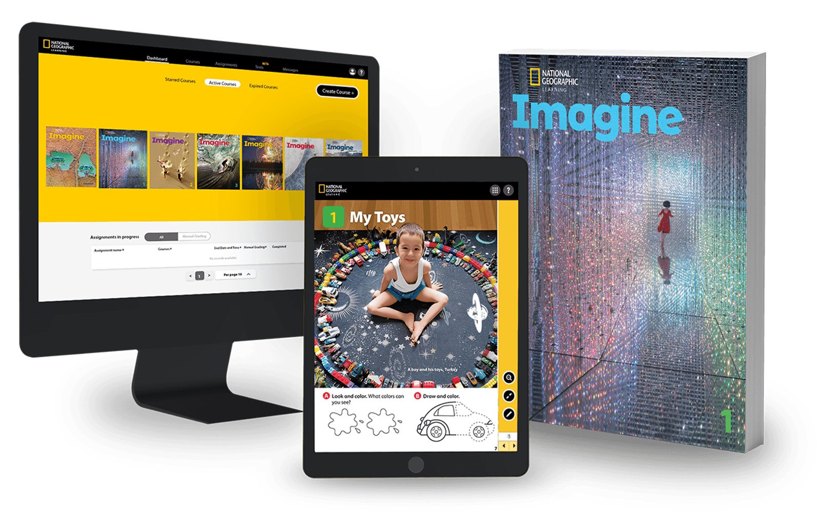 Young Learners Program Imagine collage with Book and Spark platform in devices