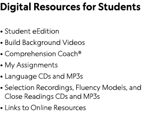 Digital Resources for Students Student eEdition Build Background Videos Comprehension Coach  My Assignments Language    