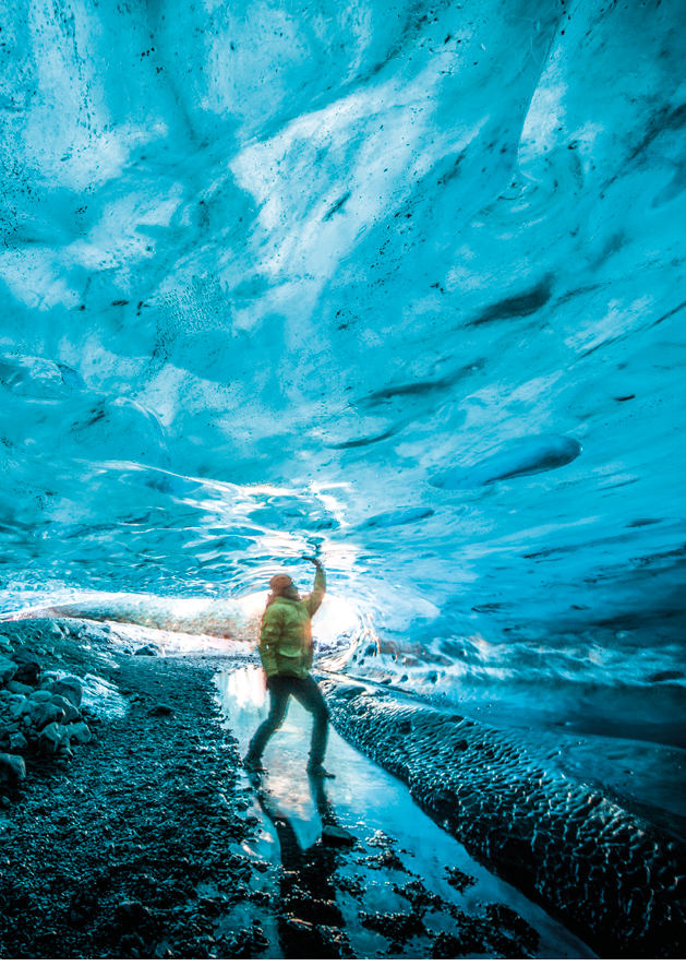 Ice caves are found under the massive glaciers located all around Iceland  Currently, 11% of Iceland is covered by ice, but it is impossible to know where all the ice caves are  Vatnajökull National Park covers 8% of Iceland, so a great number of ice and glacier caves are hidden within its limits 