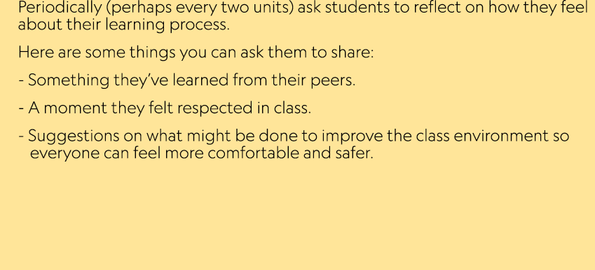 Periodically (perhaps every two units) ask students to reflect on how they feel about their learning process. Here ar...